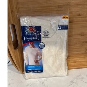 NEW Fruit Of The Loom Thermal Crew Long Sleeve Shirt Size M natural Gorpcore